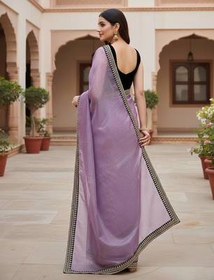Lavender Color Sequins With Jari Dori Embroidery Work Twill Net Saree 3