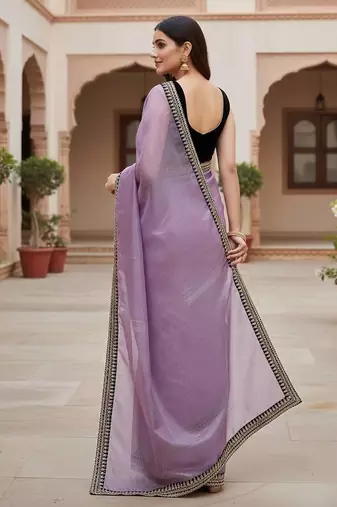 Lavender Color Sequins With Jari Dori Embroidery Work Twill Net Saree