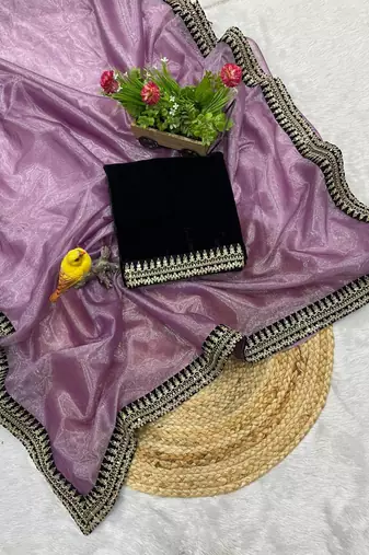 Lavender Color Sequins With Jari Dori Embroidery Work Twill Net Saree