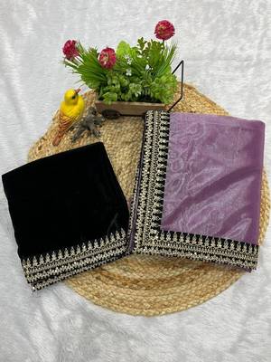 Lavender Color Sequins With Jari Dori Embroidery Work Twill Net Saree 5