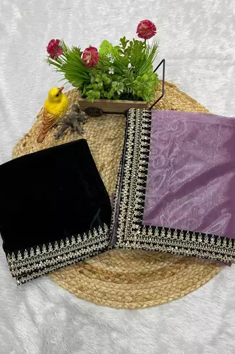 Lavender Color Sequins With Jari Dori Embroidery Work Twill Net Saree