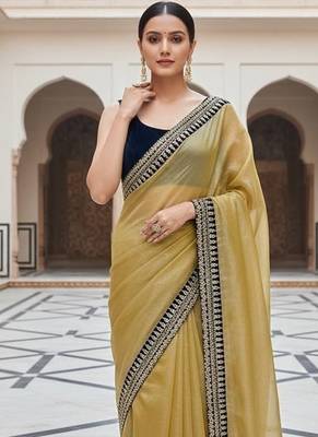Yellow Color Sequins With Jari Dori Embroidery Work Twill Net Saree 1