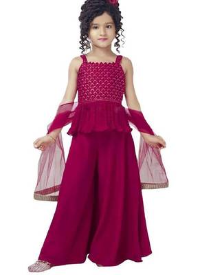 Pink Embroidered Rayon Girls Top Bottom 1
