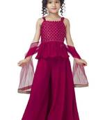 Pink Embroidered Rayon Girls Top Bottom