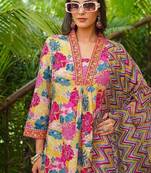 Women Yellow Rayon Blend Floral Printed Straight Kurta Palazzos With Dupatta