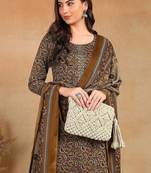 Women Brown Rayon Blend Ethnic Motifs Printed Straight Kurta Trouser With Dupatta