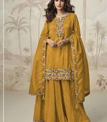 Mustard  roman simar embroidered palazzo suit 