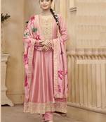 Baby pink color vichitra silk anarkali suit