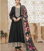Black color vichitra silk anarkali suit