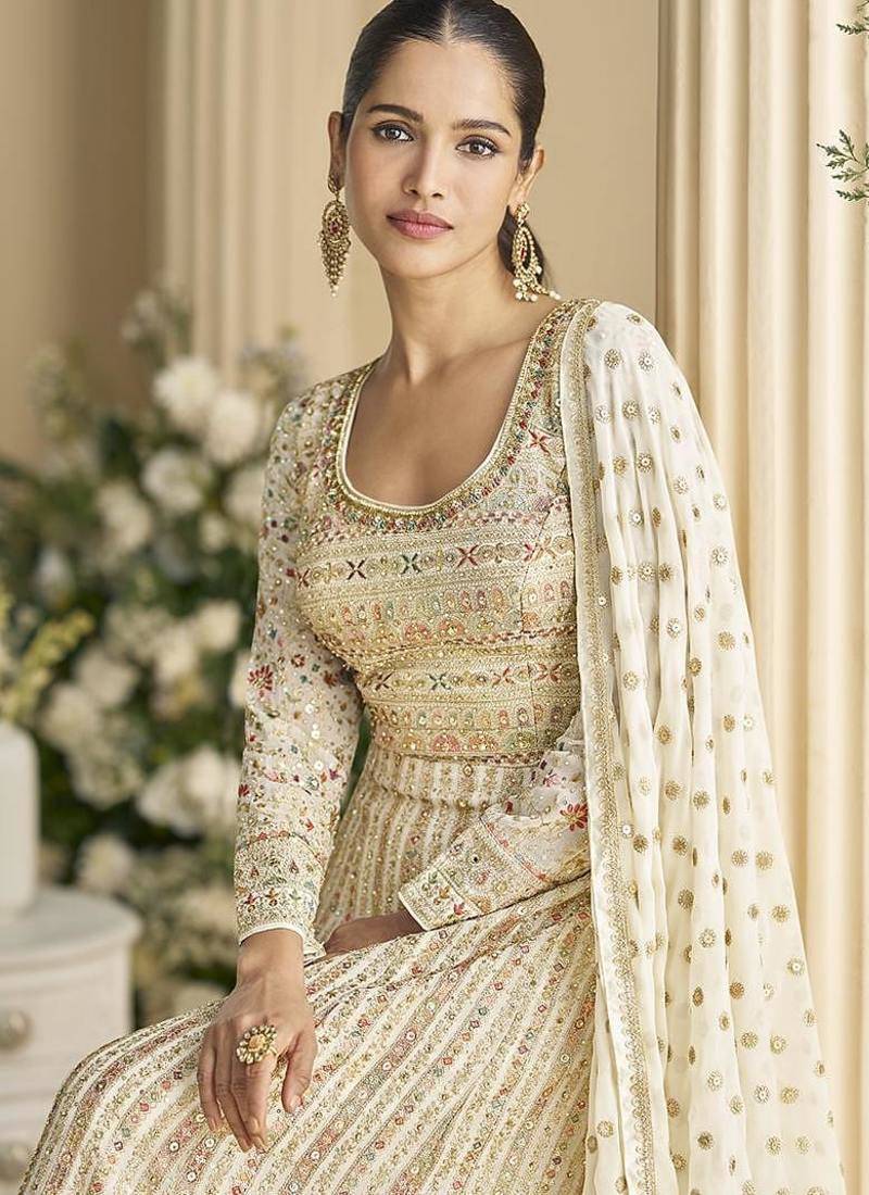Off white color georgette  anarkali suit  