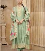Sea green color vichitra silk anarkali suit