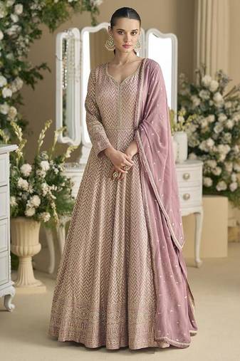 Light  pink color georgette  anarkali suit  
