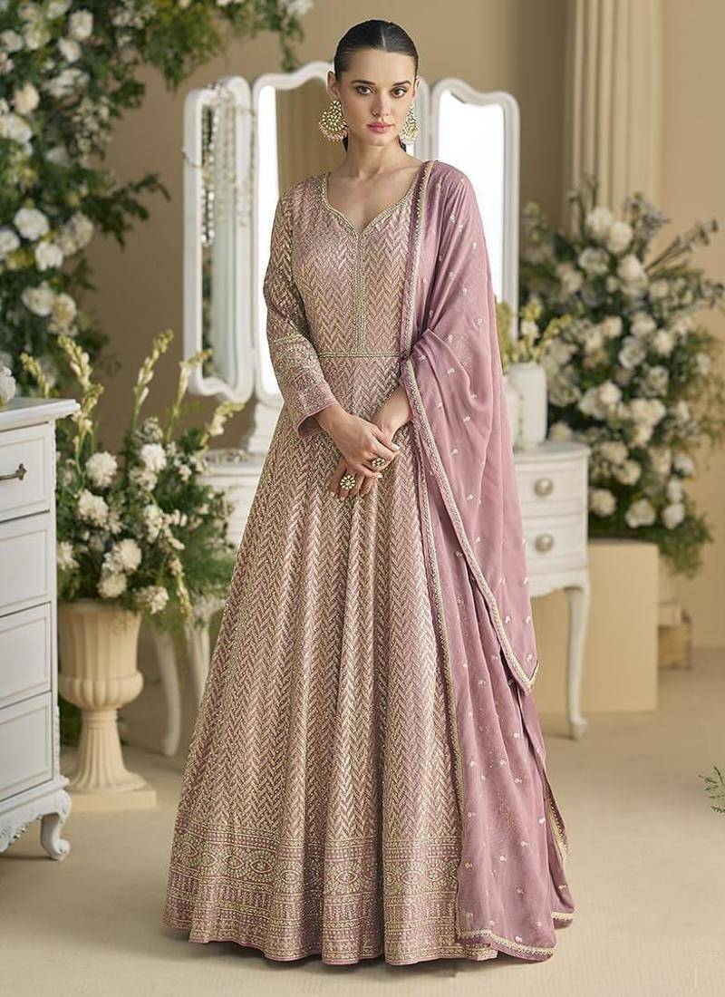Light  pink color georgette  anarkali suit  