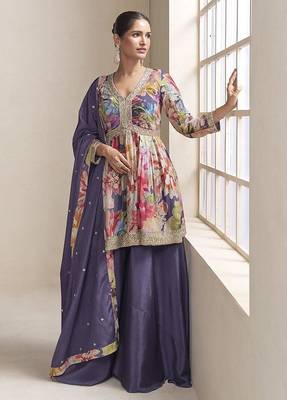 Purple color chinon silk palazzo set  2