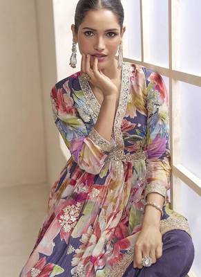 Purple color chinon silk palazzo set  3