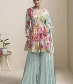Sky blue color chinon silk palazzo set  