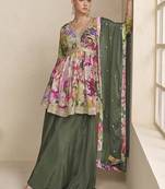 Mehendi green color chinon silk palazzo set  