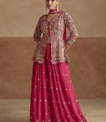 Dark pink color chinon silk palazzo set 