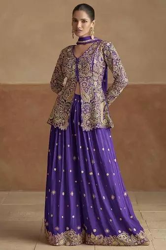 Violet color chinon silk palazzo set 