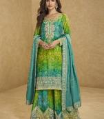 Light green color chinon silk sharara suit  