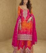 Pink color chinon silk sharara suit  
