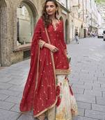 Red color chinon silk sharara suit 