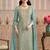 Turquoise embroidred shimmer jacquard salwar suit