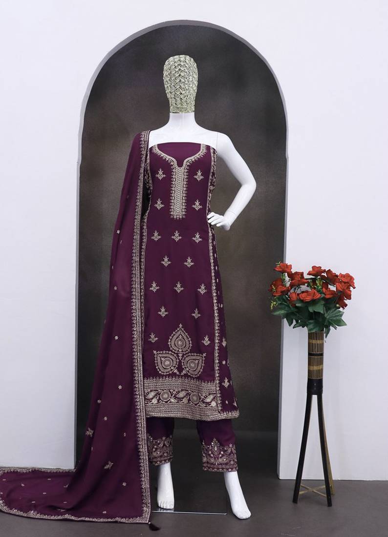 Purple chinon sequince work suit 