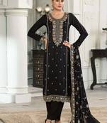 Black moonga silk embroidered pant style suit