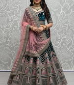 teal blue embroidered velvet bridal lehenga set choli with dupatta