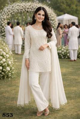 White georgette semi stitched suits 1