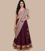 Wine Embroidered Cotton Lehenga Set