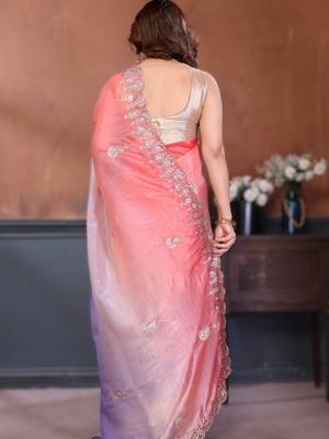 Lavender rich gold crush silk blend embroidered saree with multi-tone color 2