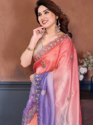 Lavender rich gold crush silk blend embroidered saree with multi-tone color 3