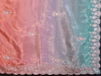 Peach rich gold crush silk blend embroidered saree with multi-tone color 5
