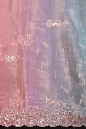 Peach rich gold crush silk blend embroidered saree with multi-tone color