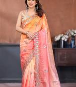 Orange rich gold crush silk embroidered saree with multi-tone color
