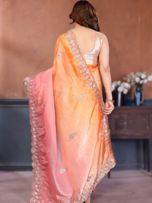 Orange rich gold crush silk blend embroidered saree with multi-tone color 2