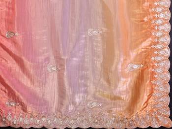 Orange rich gold crush silk blend embroidered saree with multi-tone color 5