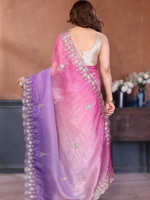 Pink rich gold crush silk blend embroidered saree with multi-tone color 2