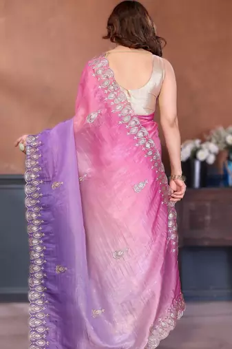 Pink rich gold crush silk blend embroidered saree with multi-tone color