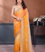 Yellow rich gold crush silk embroidered saree with multi-tone color