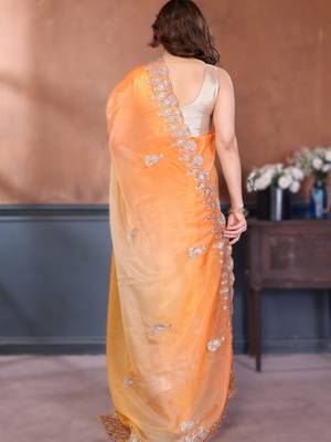 Yellow rich gold crush silk blend embroidered saree with multi-tone color 2