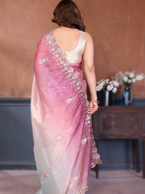 Burugandy rich gold crush silk blend embroidered saree with multi-tone color 2
