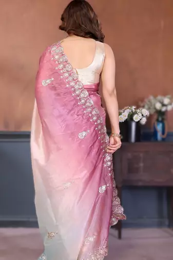 Burugandy rich gold crush silk blend embroidered saree with multi-tone color