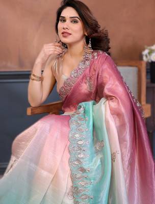 Burugandy rich gold crush silk blend embroidered saree with multi-tone color 3