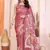 Peach rich manipuri silk kalamkari digital print saree with mirror work border