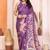 Dark purple rich manipuri silk kalamkari digital print saree with mirror work border