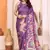 Dark purple rich manipuri silk kalamkari digital print saree with mirror work border