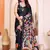 Black rich manipuri silk kalamkari digital print saree with mirror work border